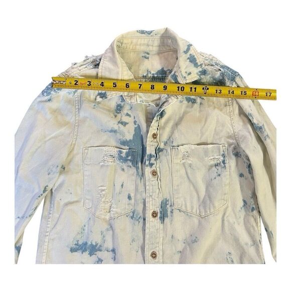 Mother Denim Double Foxy XS Button Down Shirt Clouds Blue Tie Dye Distressed - Picture 4 of 10